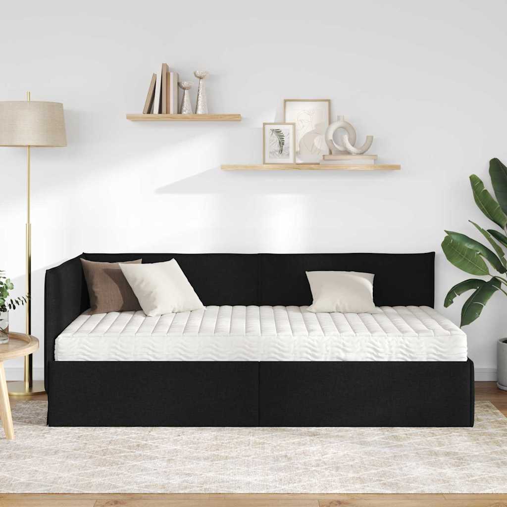 Hjørnesengramme med Madras 2 stk. Sort 90 x 200 cm Fløjl