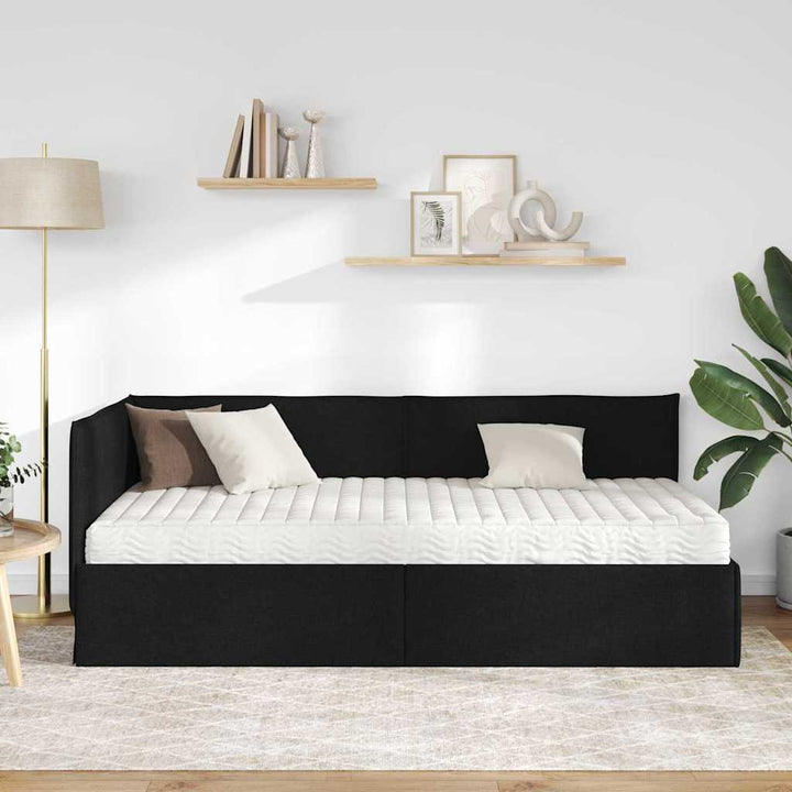 Hjørnesengramme med Madras 2 stk. Sort 90 x 200 cm Fløjl