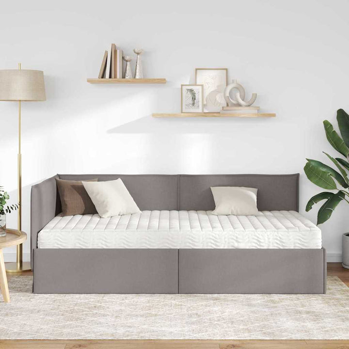 Hjørnesengramme med Madras 2 stk. Gråbrun 90 x 200 cm Fløjl