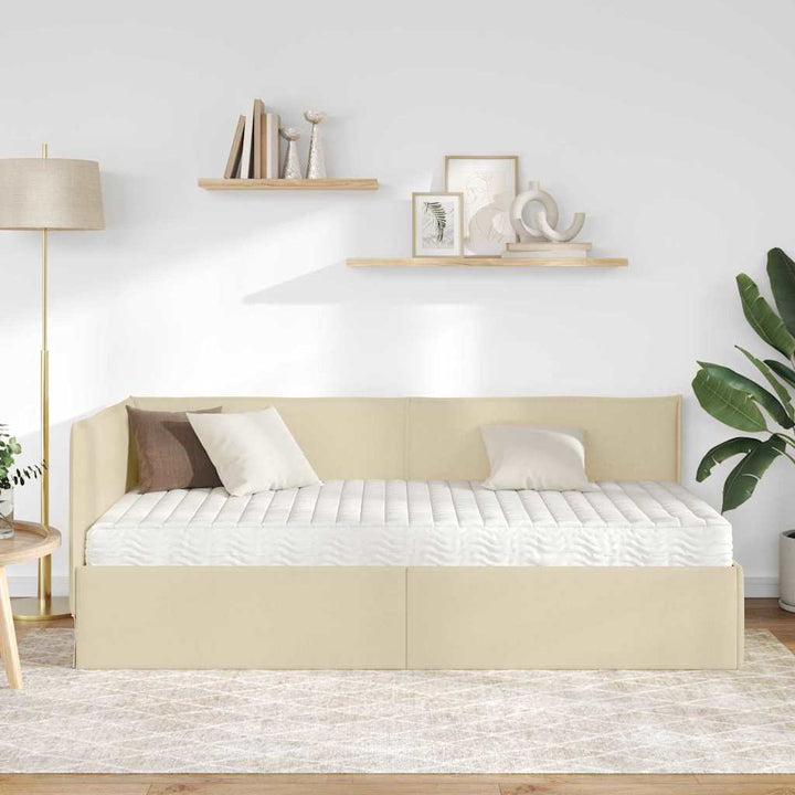 Hjørnesengramme med Madras 2 stk. Creme 90 x 200 cm Fløjl