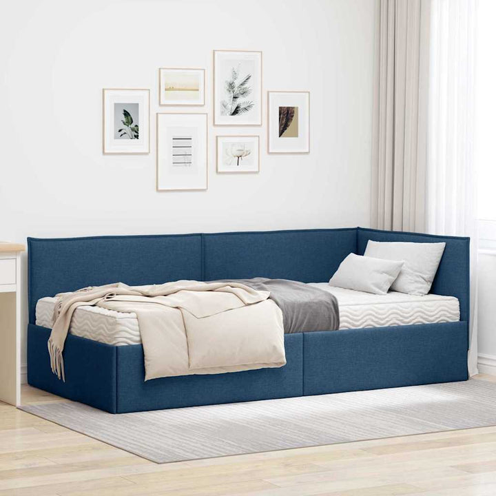 Hjørnesengramme med Madras 2 stk. Blå 90 x 200 cm Fløjl