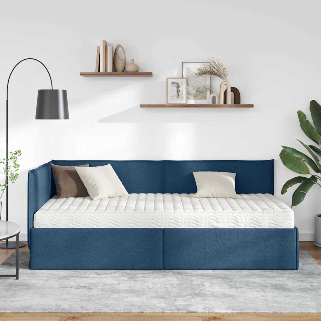 Hjørnesengramme med Madras 2 stk. Blå 90 x 200 cm Fløjl