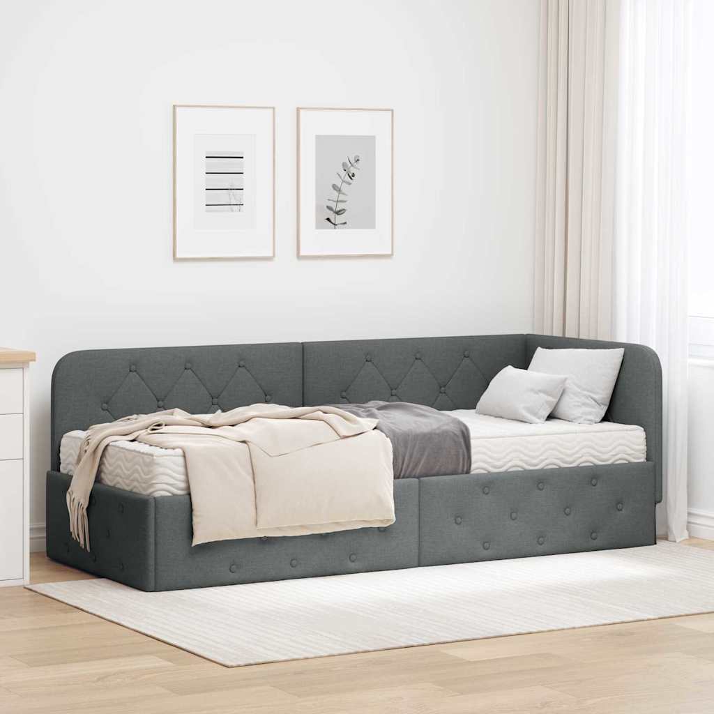 Hjørnesengramme Mørkegrå 80 x 200 cm Stof