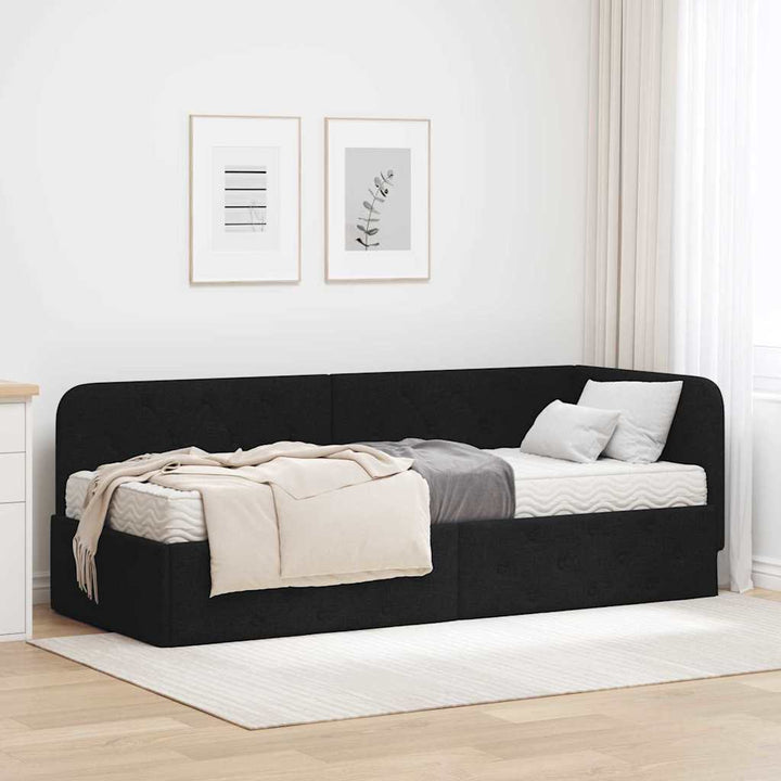 Hjørnesengramme Sort 80 x 200 cm Stof