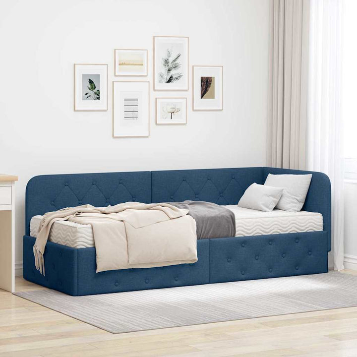 Hjørnesengramme Blå 80 x 200 cm Stof