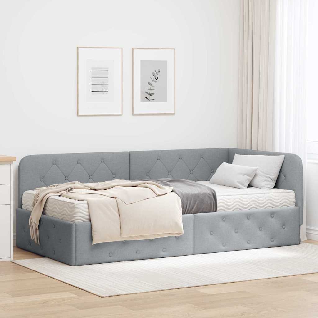 Hjørnesengramme Lysegrå 90 x 190 cm Stof