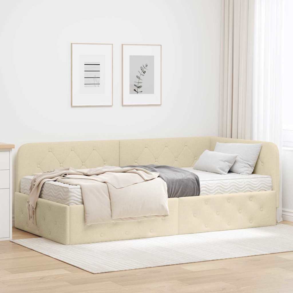 Hjørnesengramme Creme 90 x 190 cm Stof