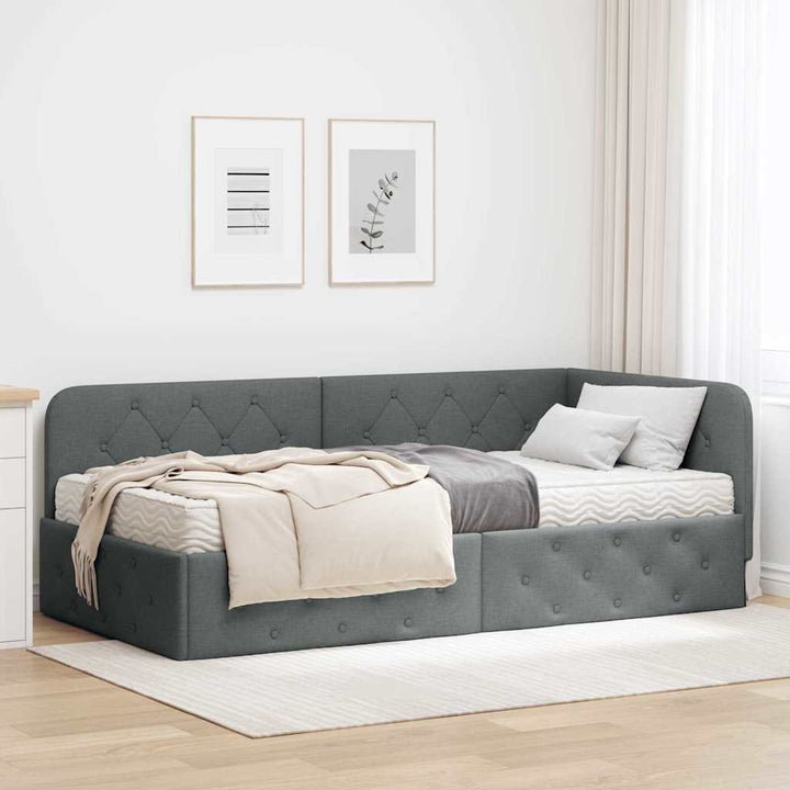 Hjørnesengramme Mørkegrå 90 x 200 cm Stof