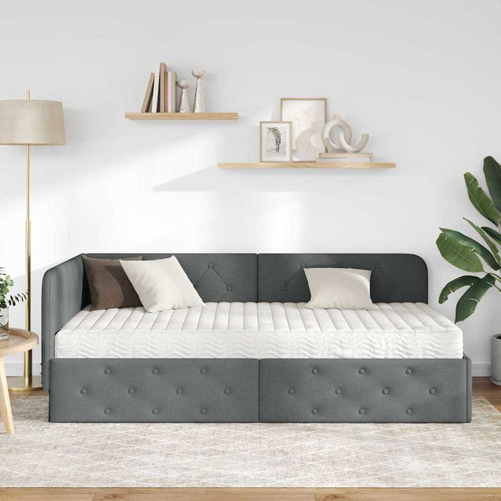 Hjørnesengramme Mørkegrå 90 x 200 cm Stof