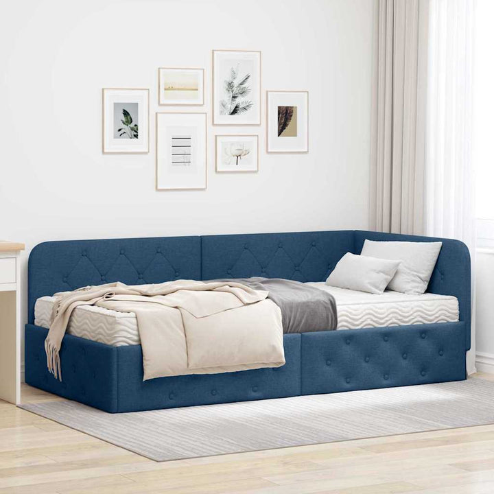 Hjørnesengramme Blå 90 x 200 cm Stof