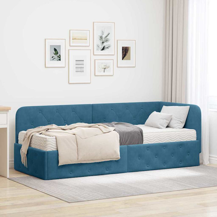 Hjørnesengramme Blå 80 x 200 cm Fløjl