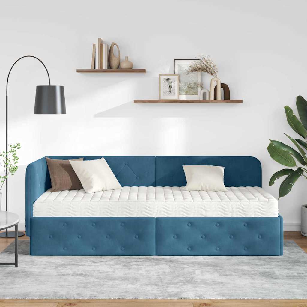 Hjørnesengramme Blå 80 x 200 cm Fløjl