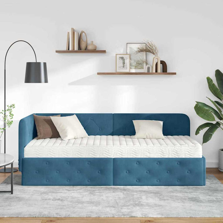 Hjørnesengramme Blå 80 x 200 cm Fløjl