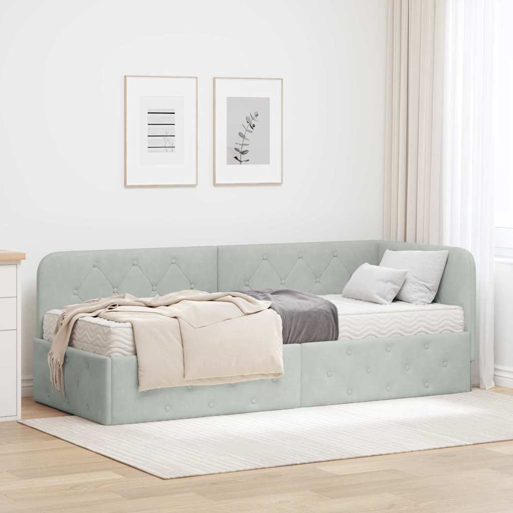 Hjørnesengramme Lysegrå 80 x 200 cm Fløjl