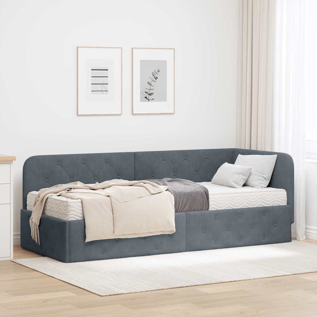Hjørnesengramme Mørkegrå 80 x 200 cm Fløjl