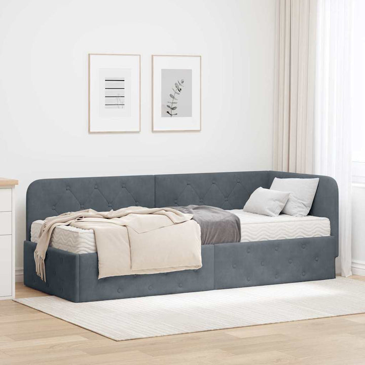 Hjørnesengramme Mørkegrå 80 x 200 cm Fløjl