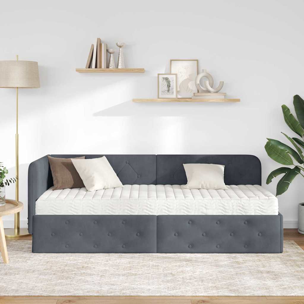 Hjørnesengramme Mørkegrå 80 x 200 cm Fløjl