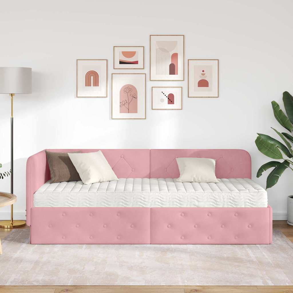 Hjørnesengramme Lyserød 80 x 200 cm Fløjl