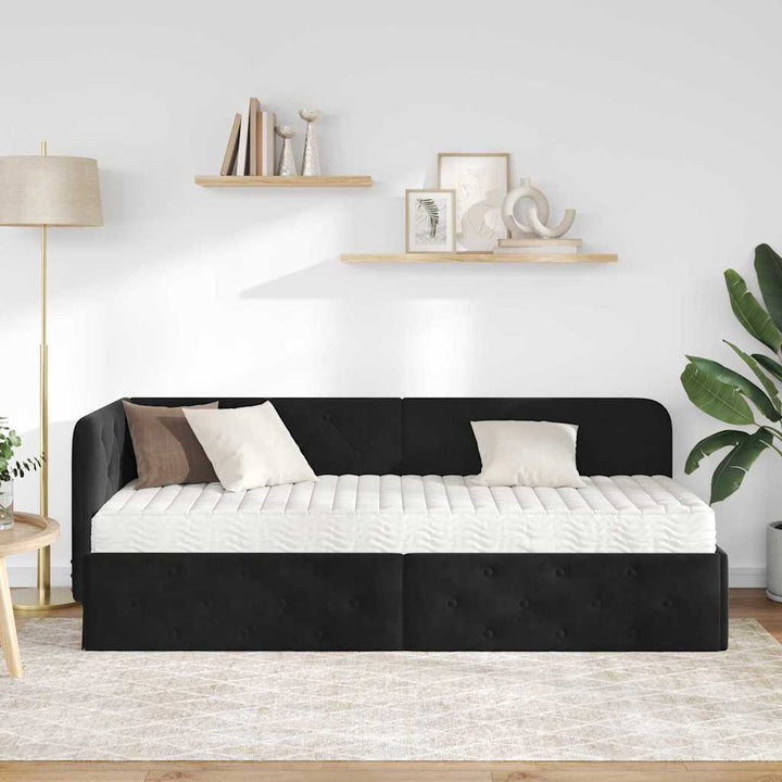 Hjørnesengramme Sort 80 x 200 cm Fløjl
