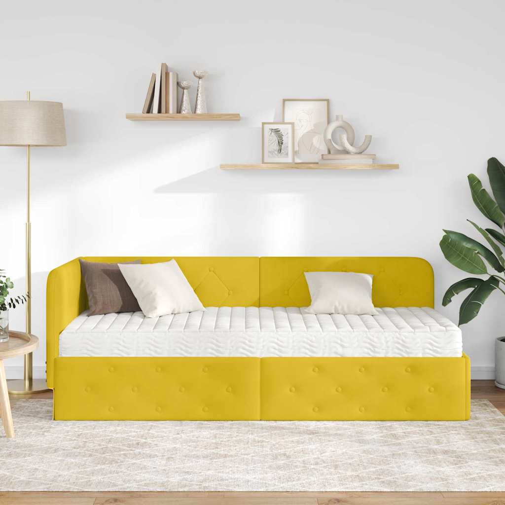 Hjørnesengramme Gul 80 x 200 cm Fløjl