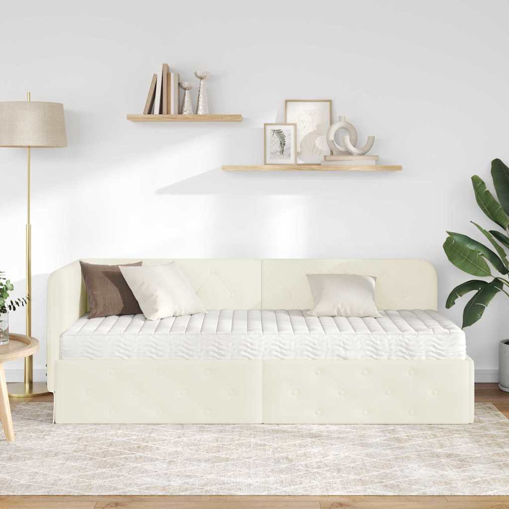 Hjørnesengramme Creme 80 x 200 cm Fløjl