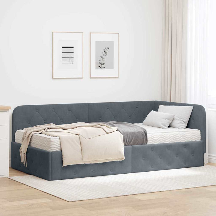 Hjørnesengramme Mørkegrå 90 x 190 cm Fløjl
