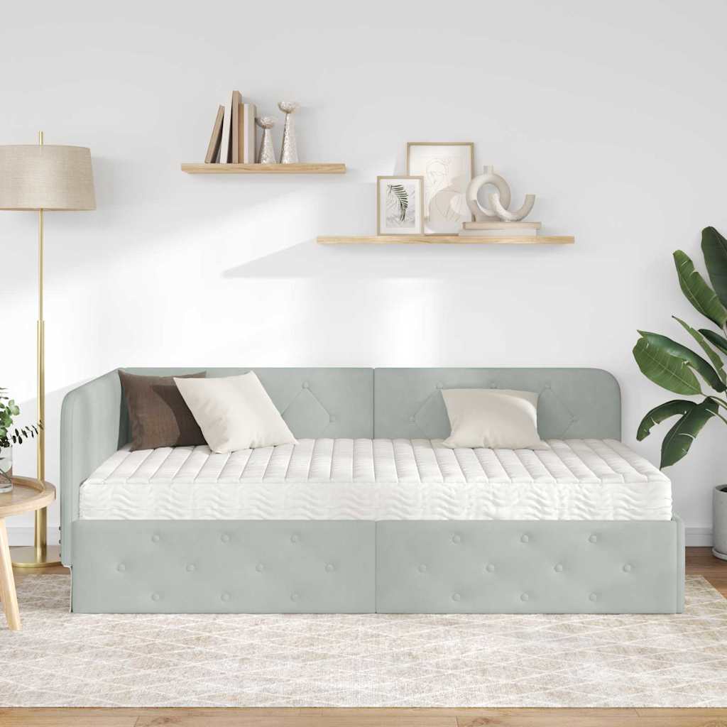 Hjørnesengramme Lysegrå 90 x 200 cm Fløjl