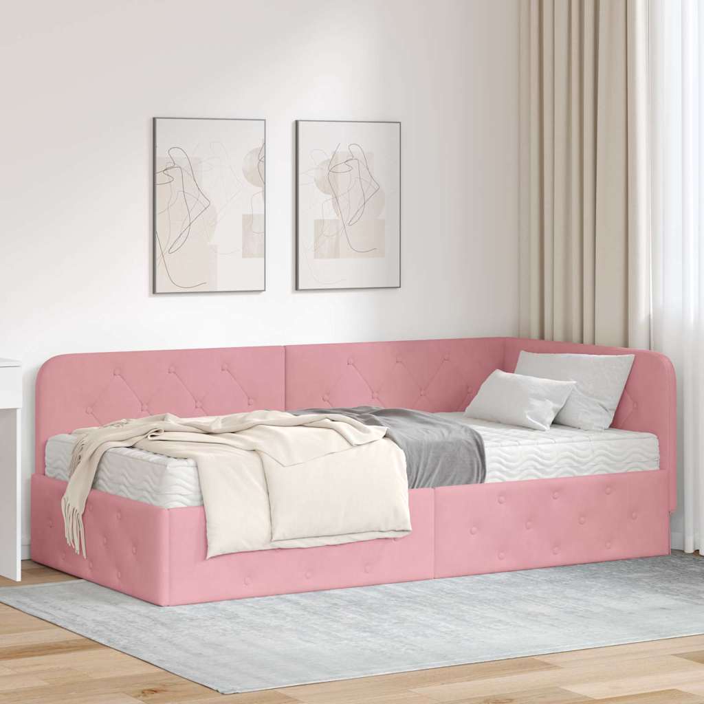 Hjørnesengramme Lyserød 90 x 200 cm Fløjl