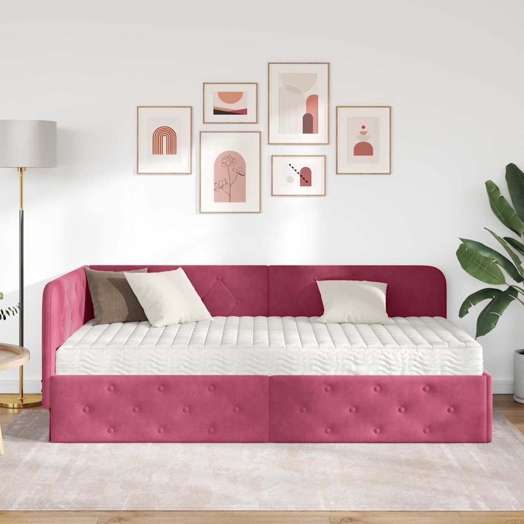 Hjørnesengramme Vinrød 90 x 200 cm Fløjl