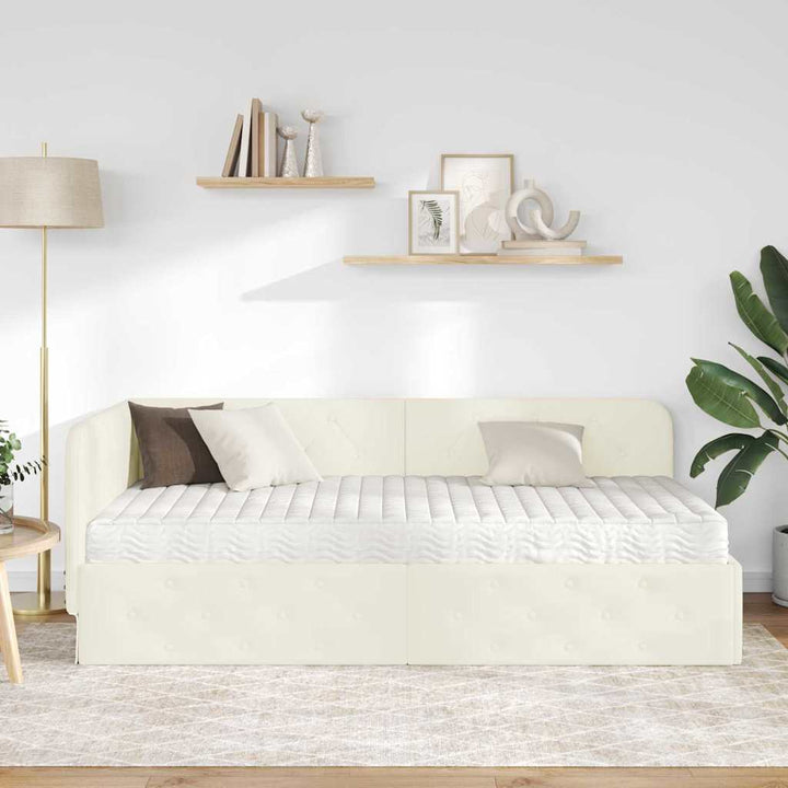 Hjørnesengramme Creme 90 x 200 cm Fløjl