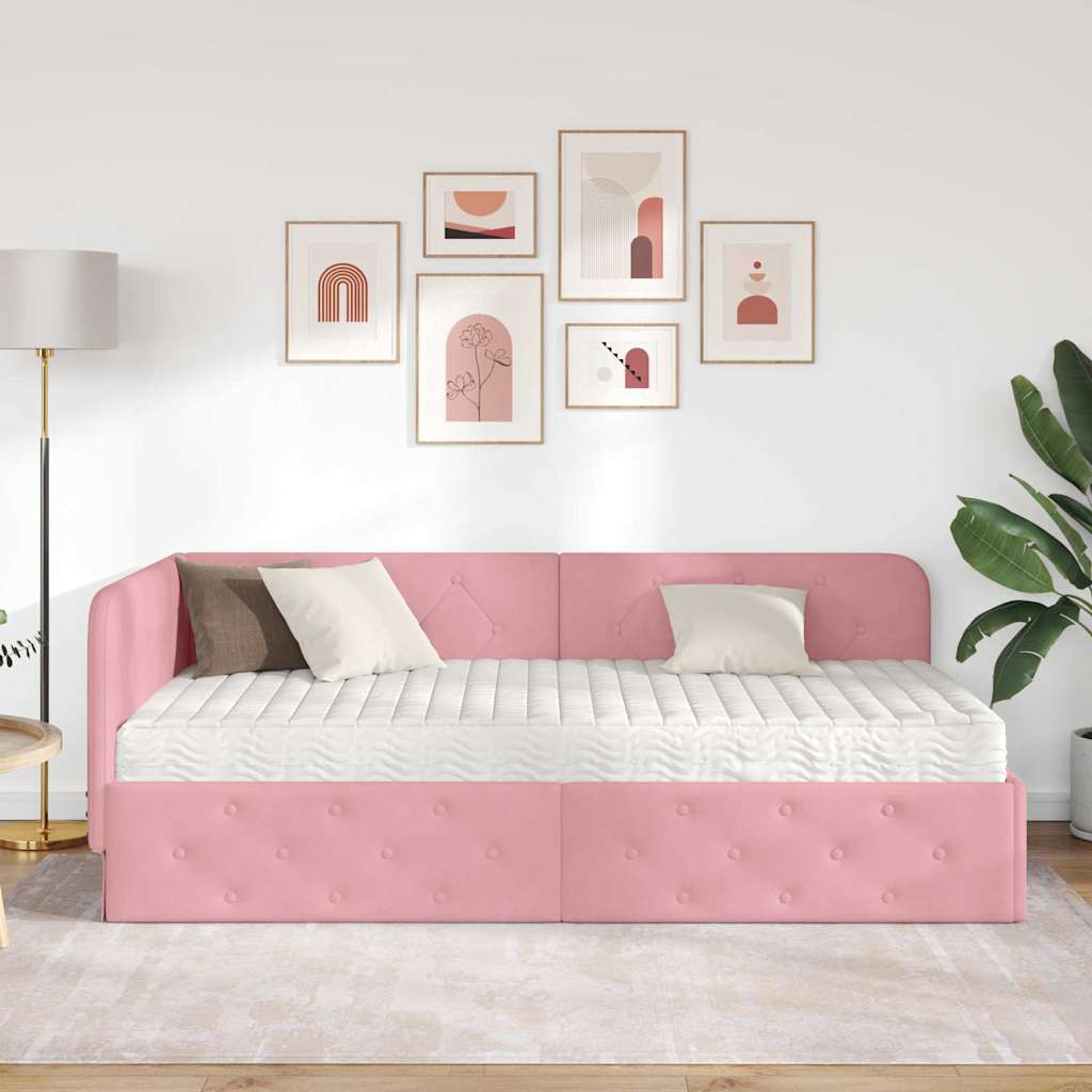 Hjørnesengramme Lyserød 100 x 200 cm Fløjl