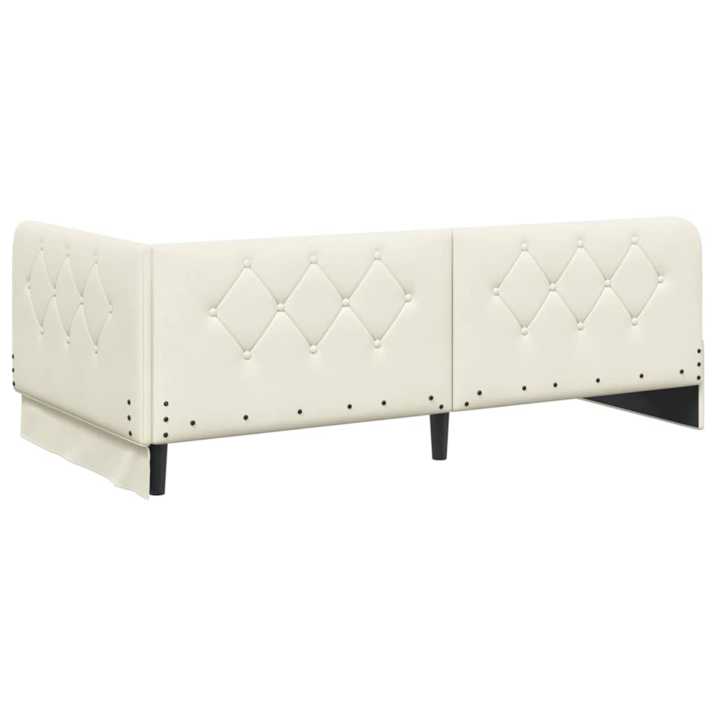 Hjørnesengramme med madras Creme 100 x 200 cm Fløjl