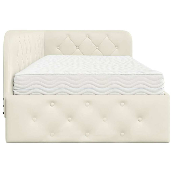 Hjørnesengramme med madras Creme 100 x 200 cm Fløjl