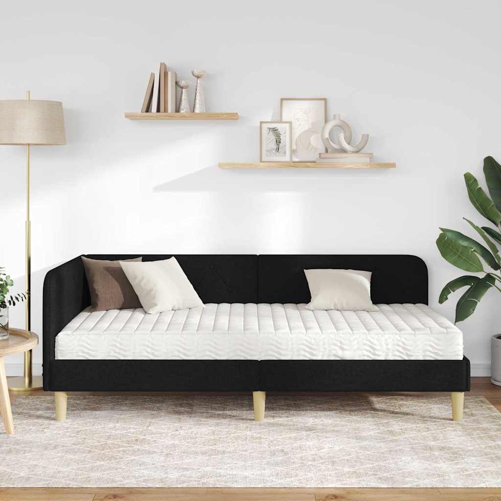Hjørnesengramme Sort 90 x 190 cm Stof