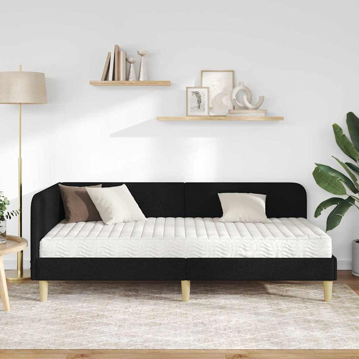 Hjørnesengramme Sort 90 x 190 cm Stof