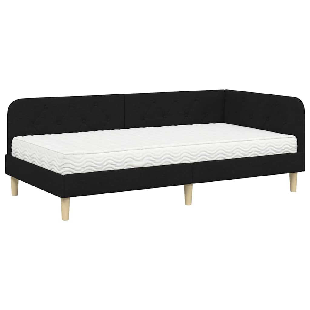 Hjørnesengramme Sort 90 x 190 cm Stof
