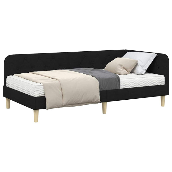 Hjørnesengramme Sort 90 x 190 cm Stof