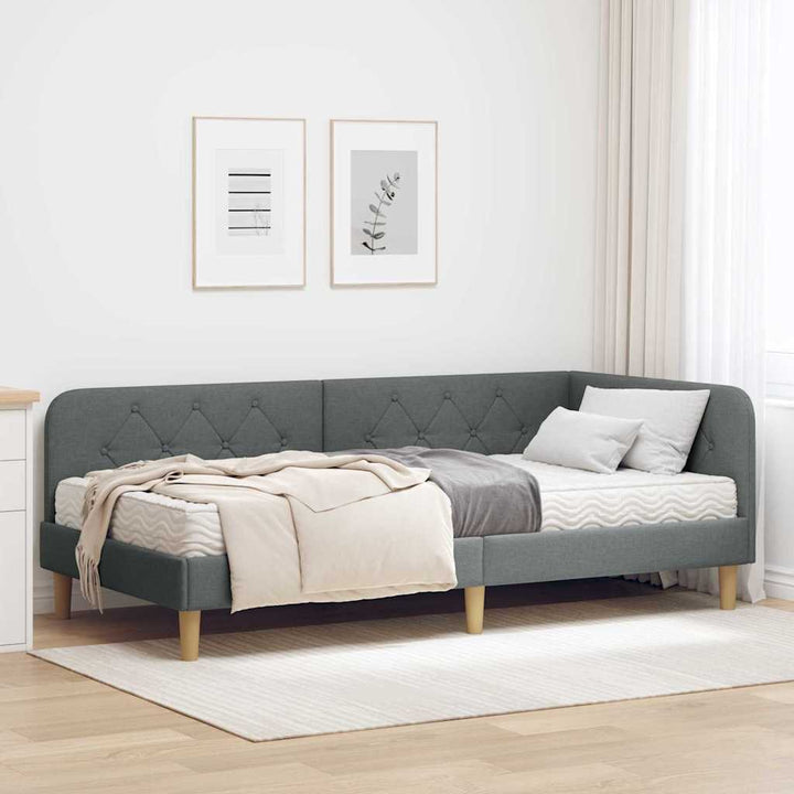 Hjørnesengramme Mørkegrå 90 x 200 cm Stof