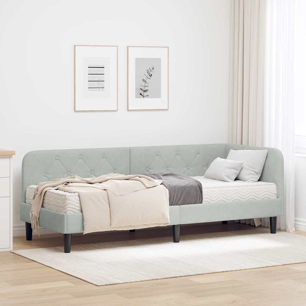 Hjørnesengramme Lysegrå 80 x 200 cm Fløjl