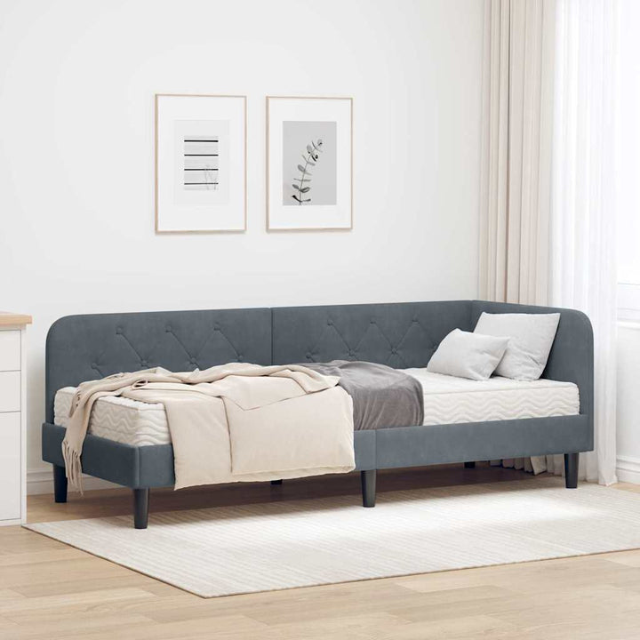 Hjørnesengramme Mørkegrå 80 x 200 cm Fløjl
