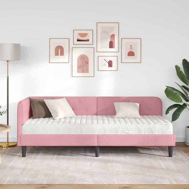 Hjørnesengramme Lyserød 80 x 200 cm Fløjl
