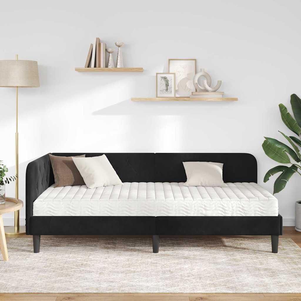 Hjørnesengramme Sort 90 x 190 cm Fløjl