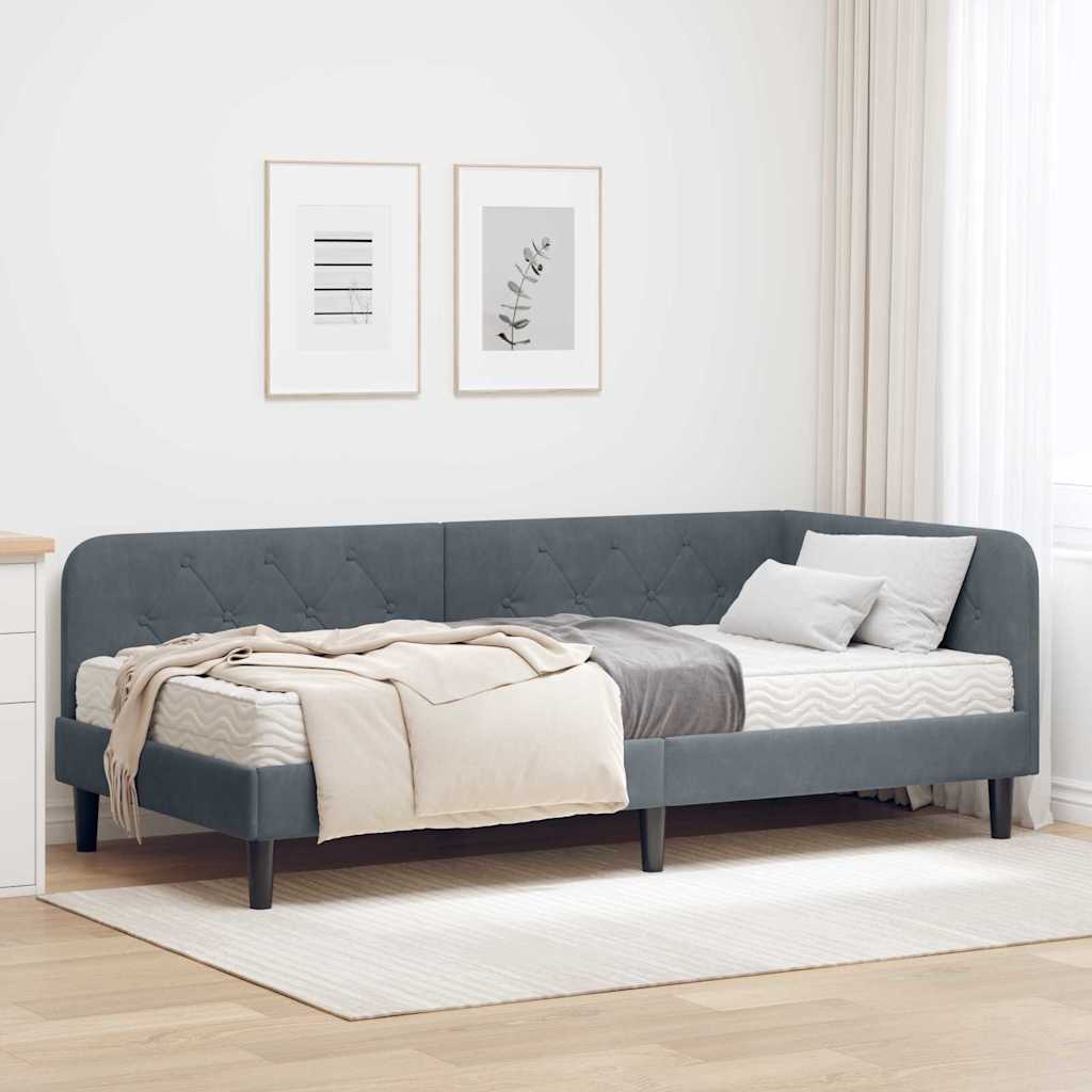 Hjørnesengramme Mørkegrå 90 x 200 cm Fløjl