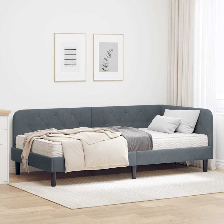 Hjørnesengramme Mørkegrå 90 x 200 cm Fløjl