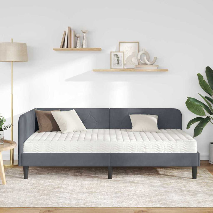 Hjørnesengramme Mørkegrå 90 x 200 cm Fløjl