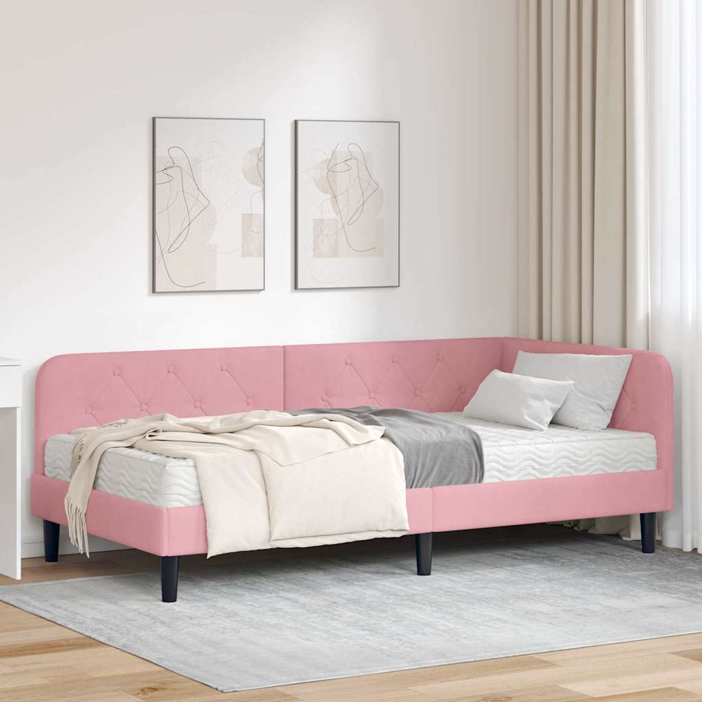 Hjørnesengramme Lyserød 90 x 200 cm Fløjl