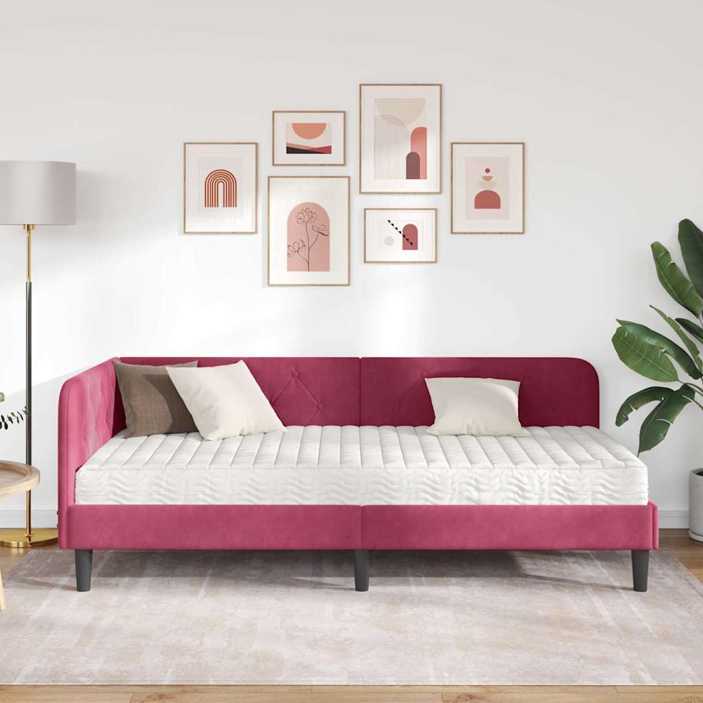 Hjørnesengramme Vinrød 90 x 200 cm Fløjl