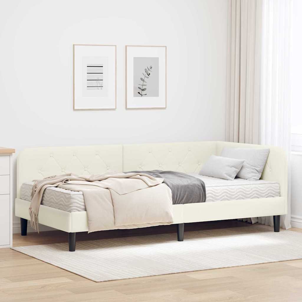 Hjørnesengramme Creme 90 x 200 cm Fløjl