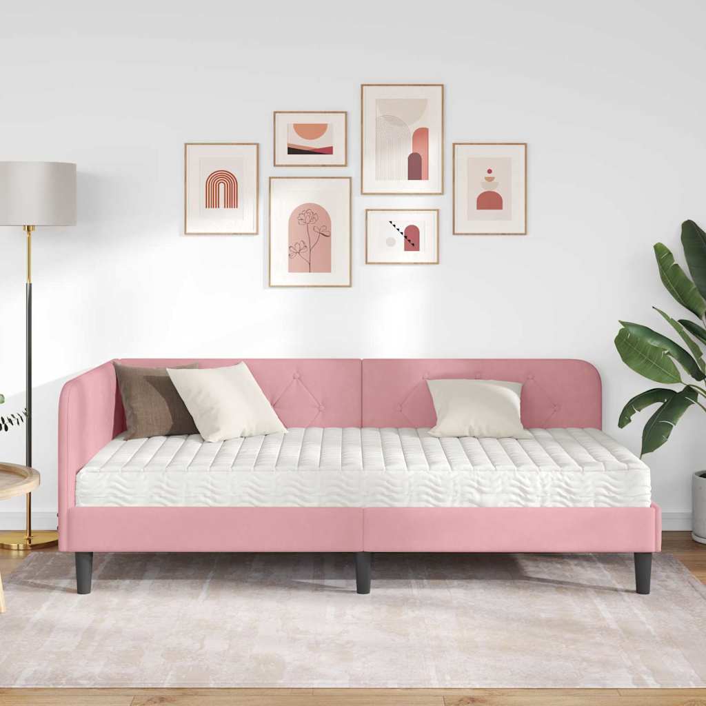 Hjørnesengramme Lyserød 100 x 200 cm Fløjl