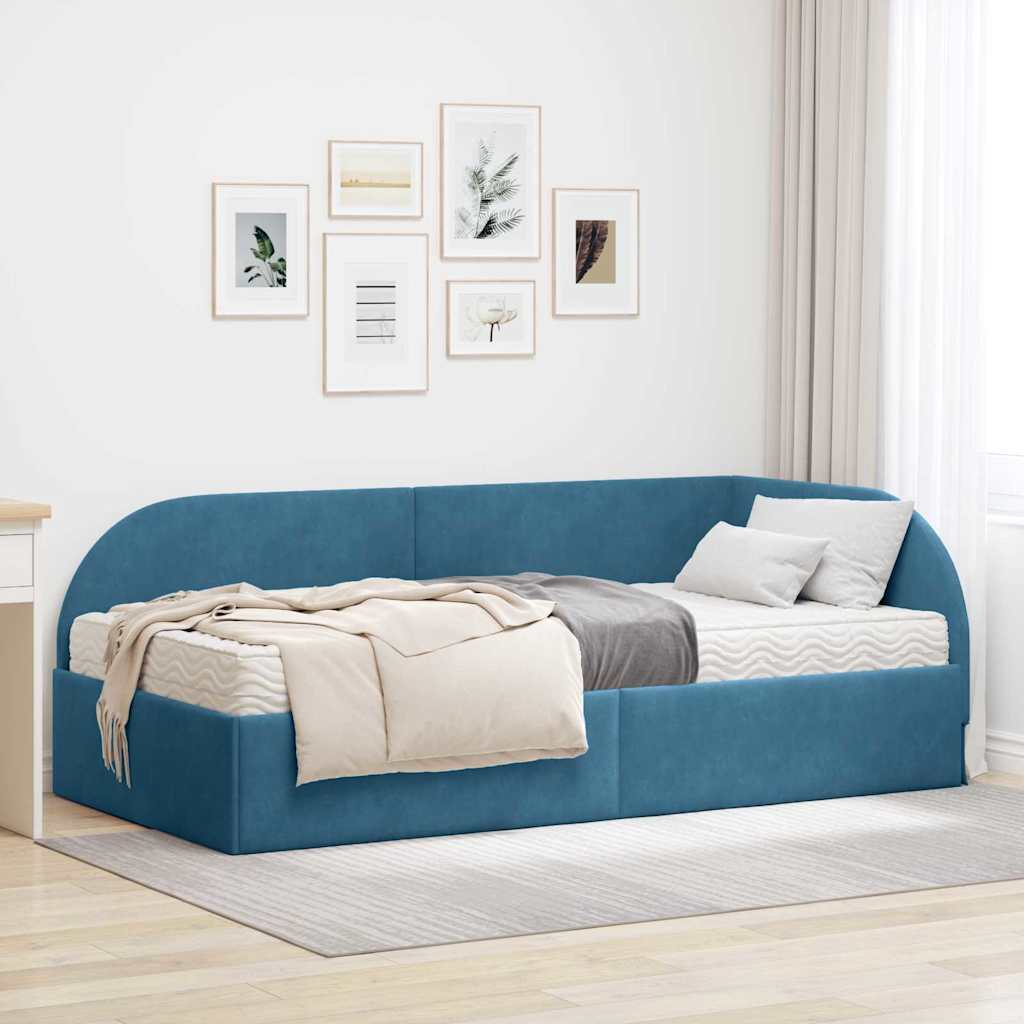 Hjørnesengramme med Madras 2 stk. Blå 80 x 200 cm Fløjl